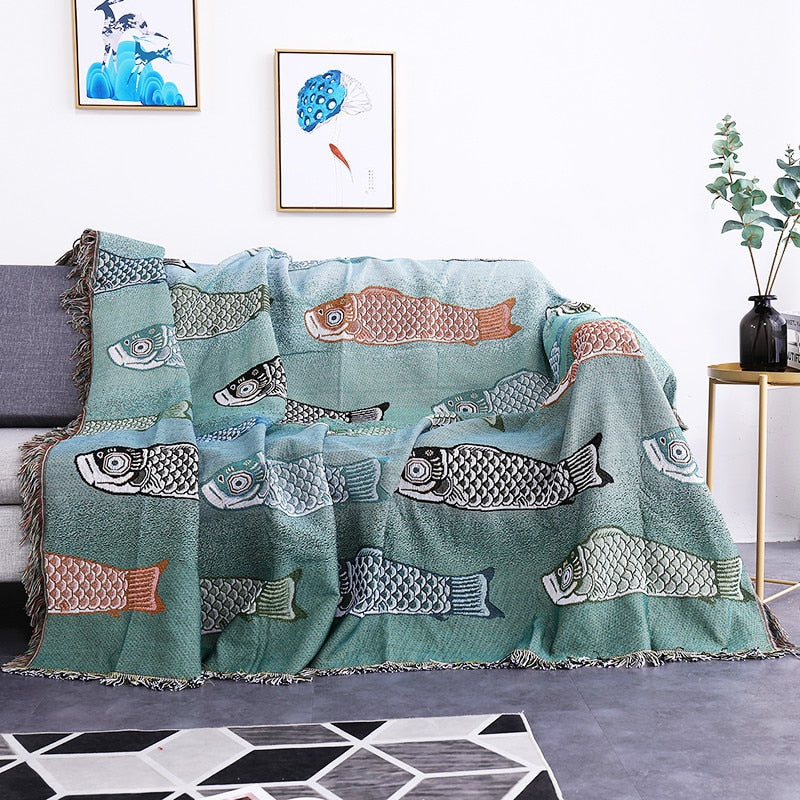 Cotton Koi Throw Blanket