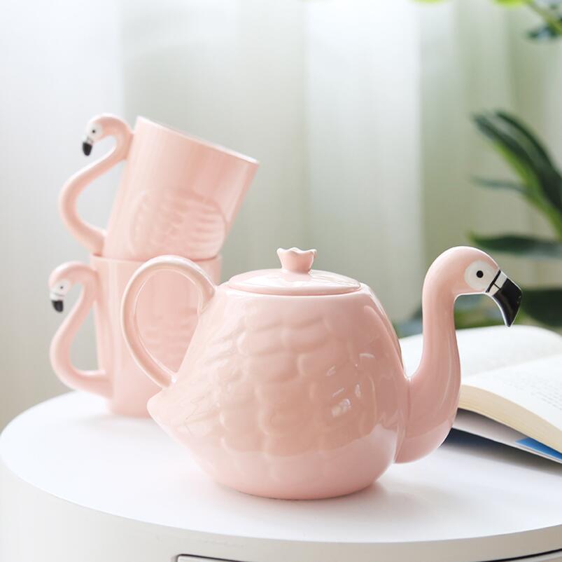 Pink Flamingo Teapot Set