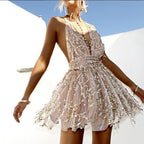 Pink Sequin Backless Mini Dress