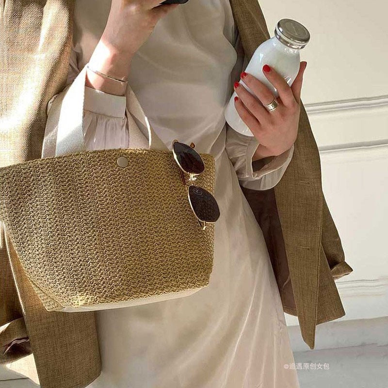 Straw Tote Canvas Bag