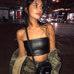 BLack PU Leather Crop Top
