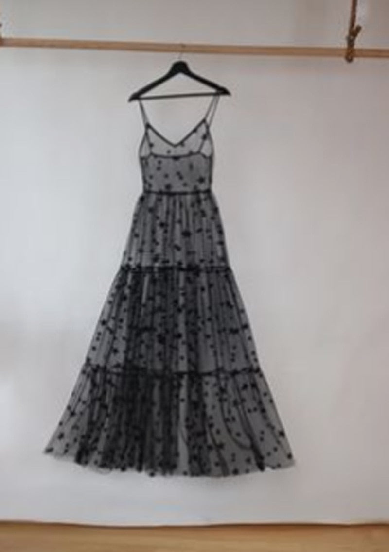 Tulle Spaghetti See Through Long Dresses