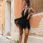 Black Sequin Backless Mini Dress