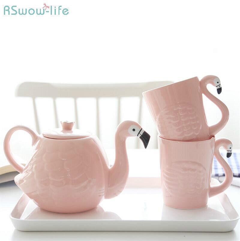 Pink Flamingo Teapot Set