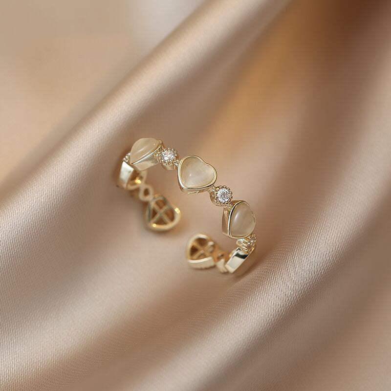 Heart-Shaped Opal Zircon Gold Rings