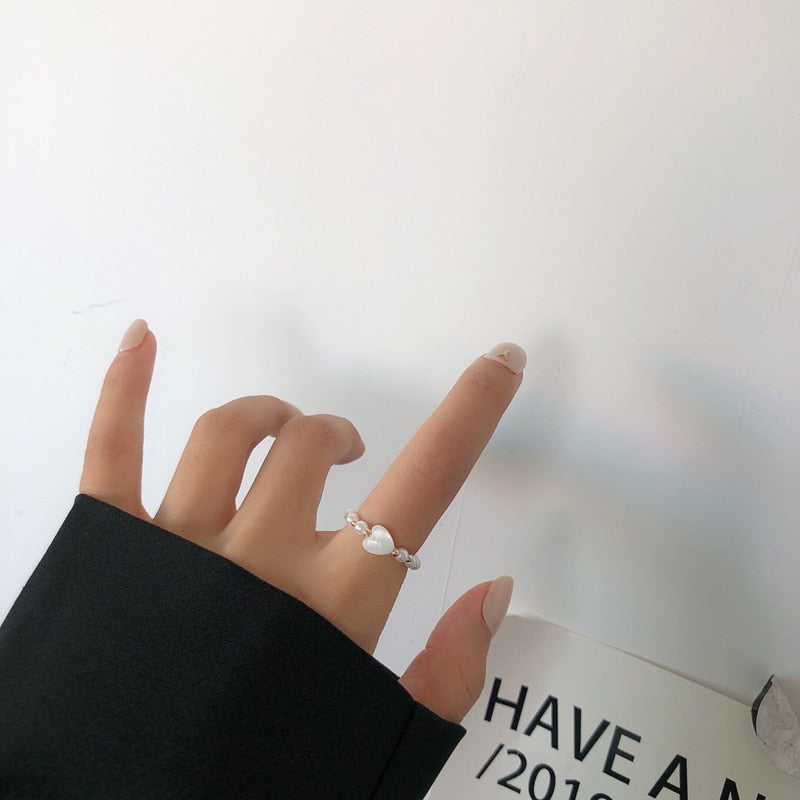 Pearls Gold  White Heart Ring