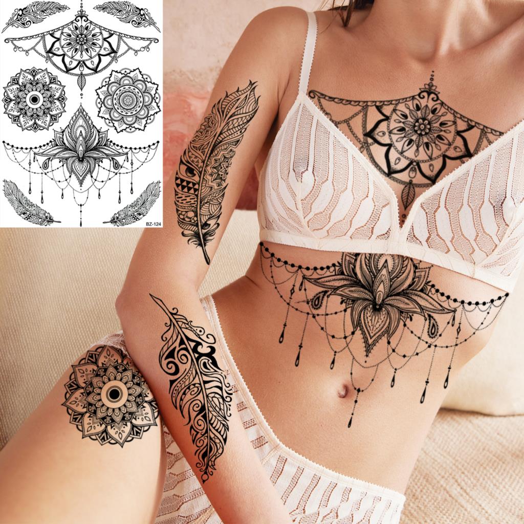 Lotus Henna Mandala Chest Temporary Tattoos
