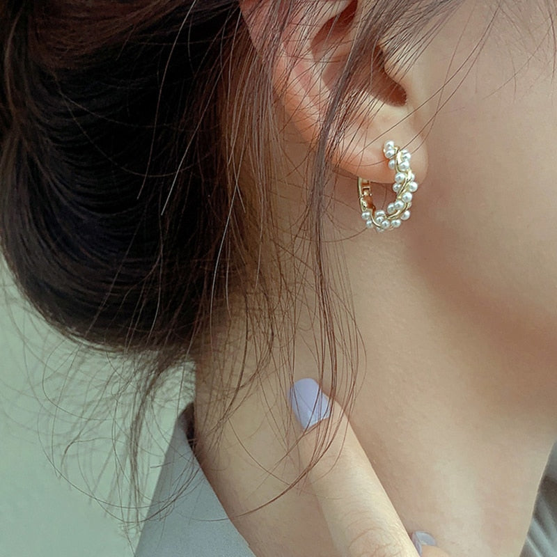 Pearl Gold Hoop Earrings