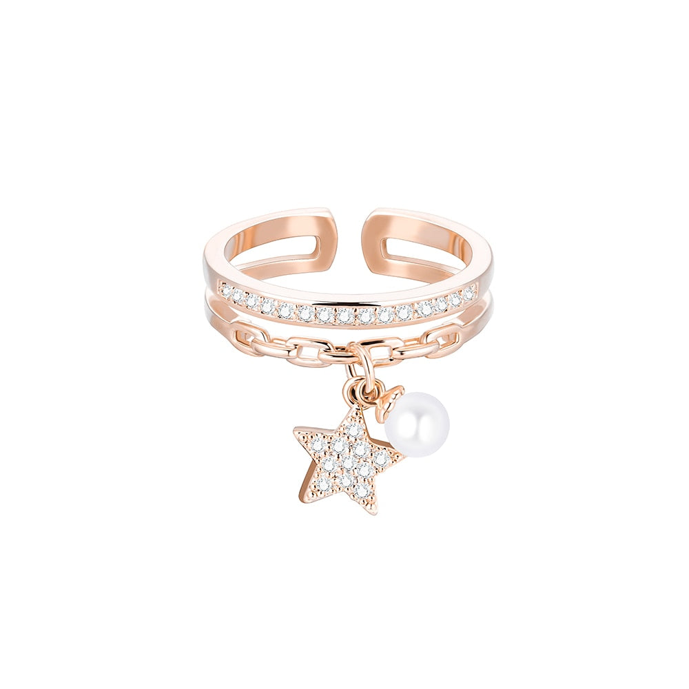 Gold Silver Star Pearl Ring