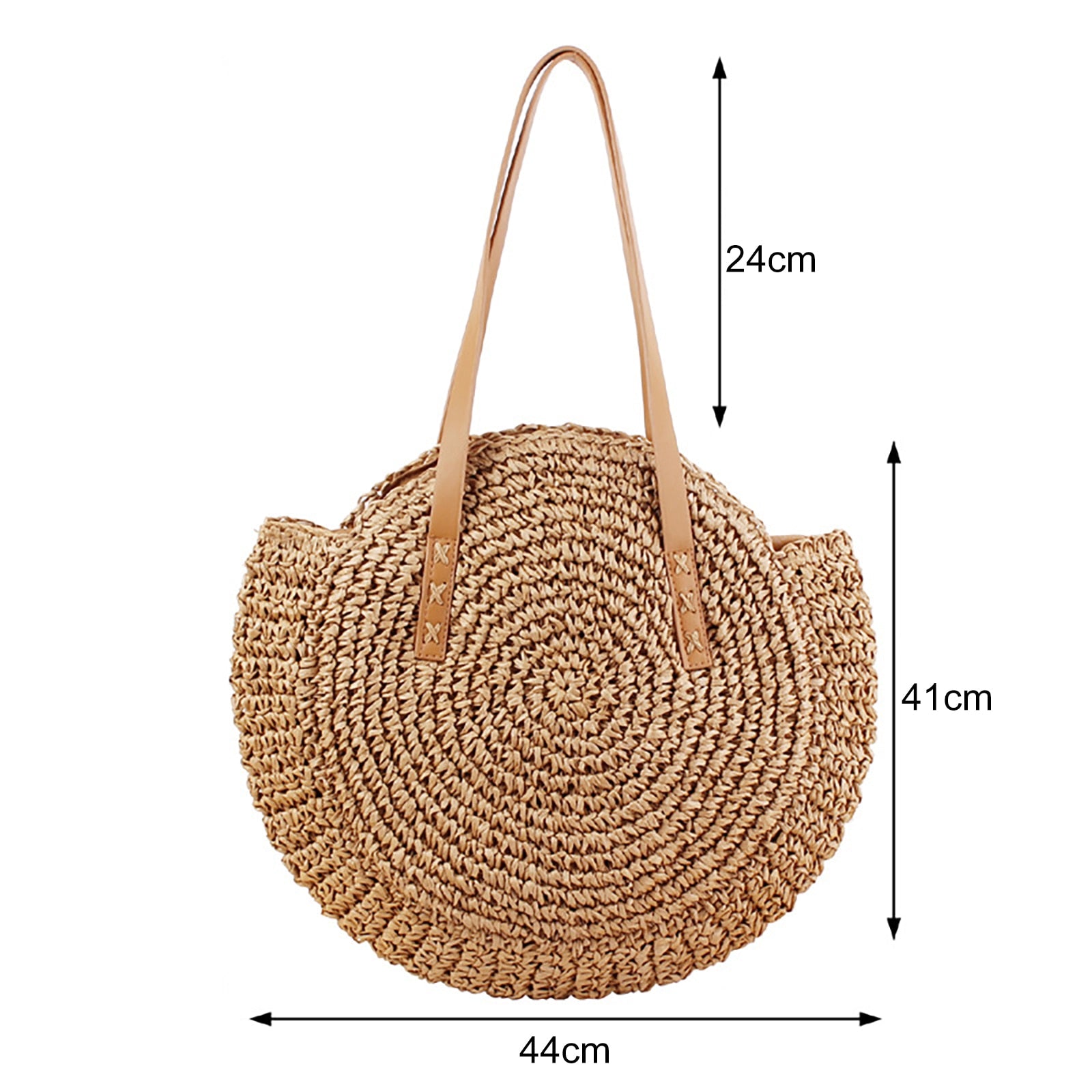 Straw Woven Round Shoulder Shopping Bag
