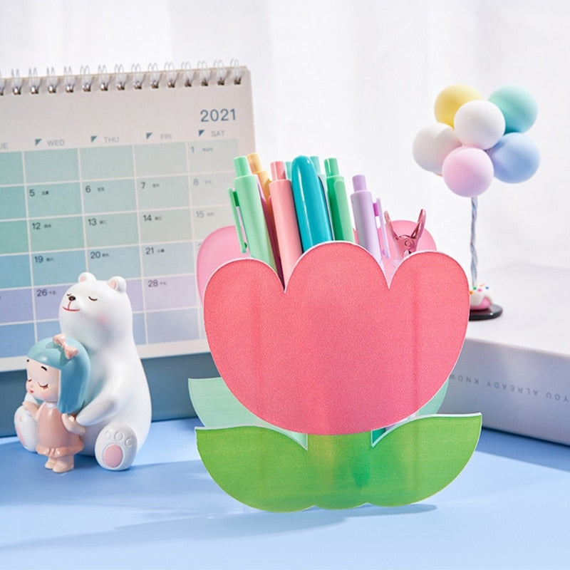 Rainbow Cactus Shape Acrylic Pen Holder