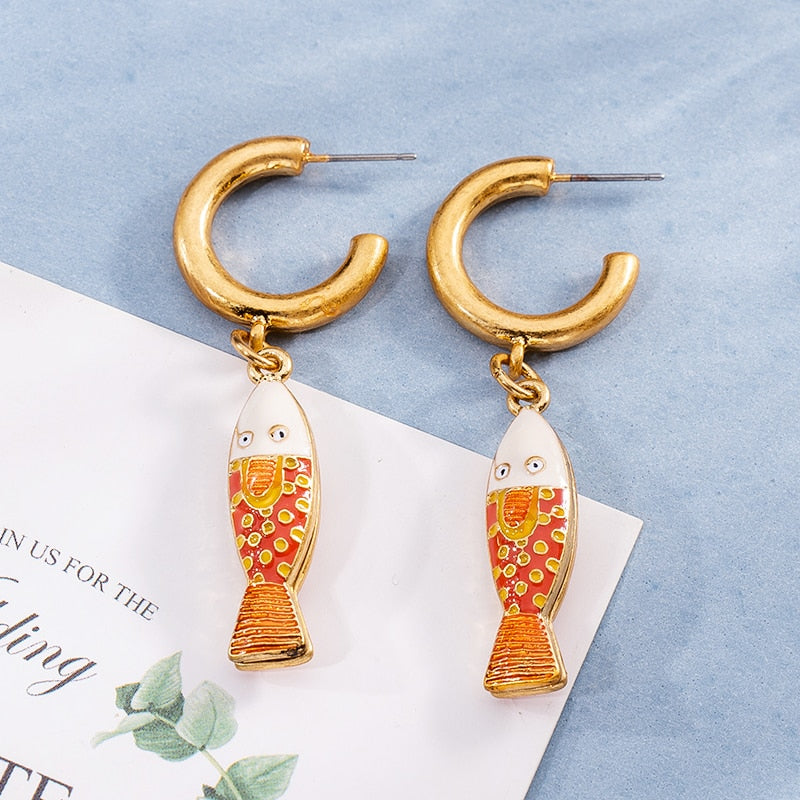 Orange/Gold Fish Drop Earrings