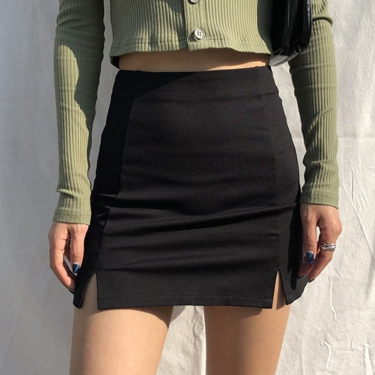 Black Split Mini Skirt