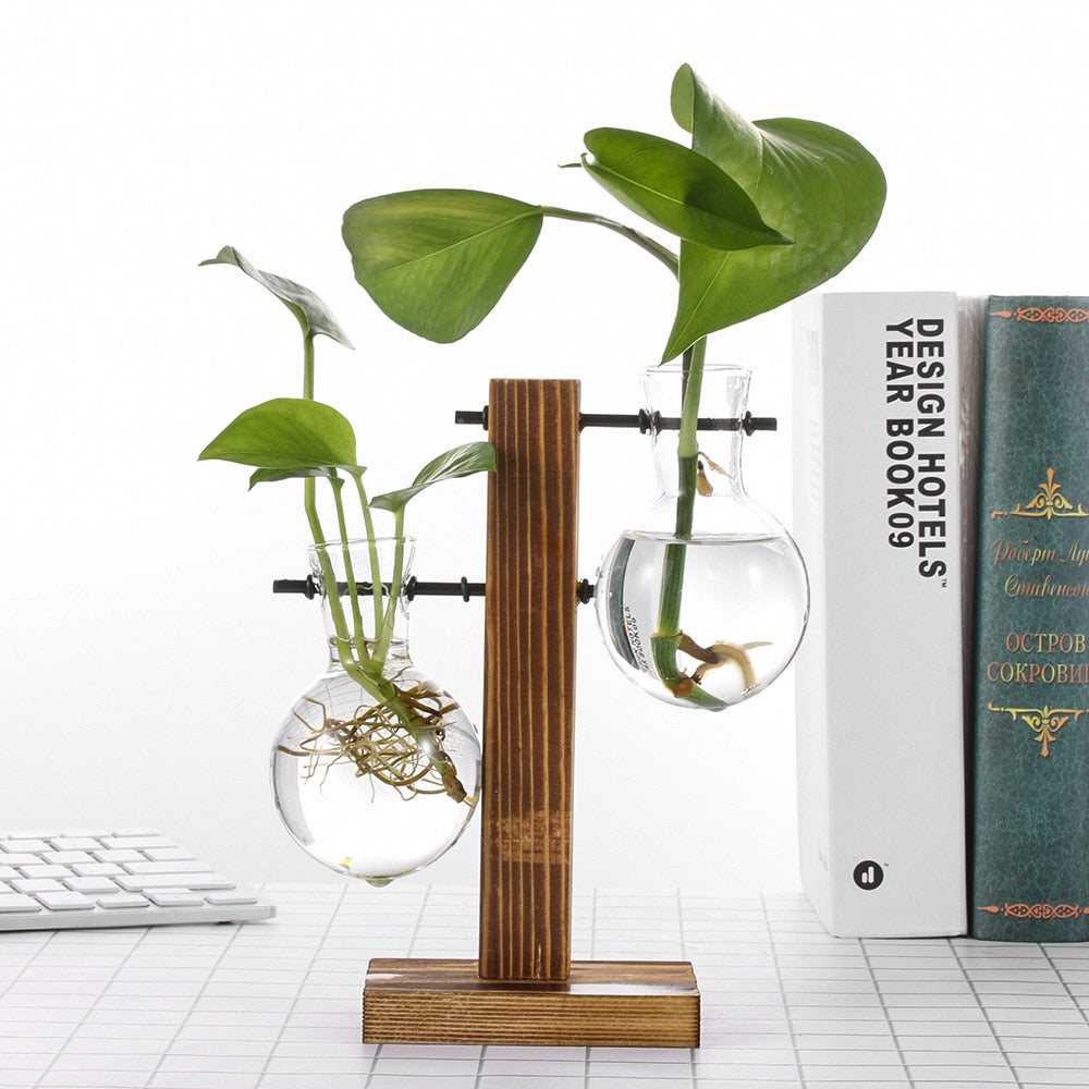 Glass and Wood Vase