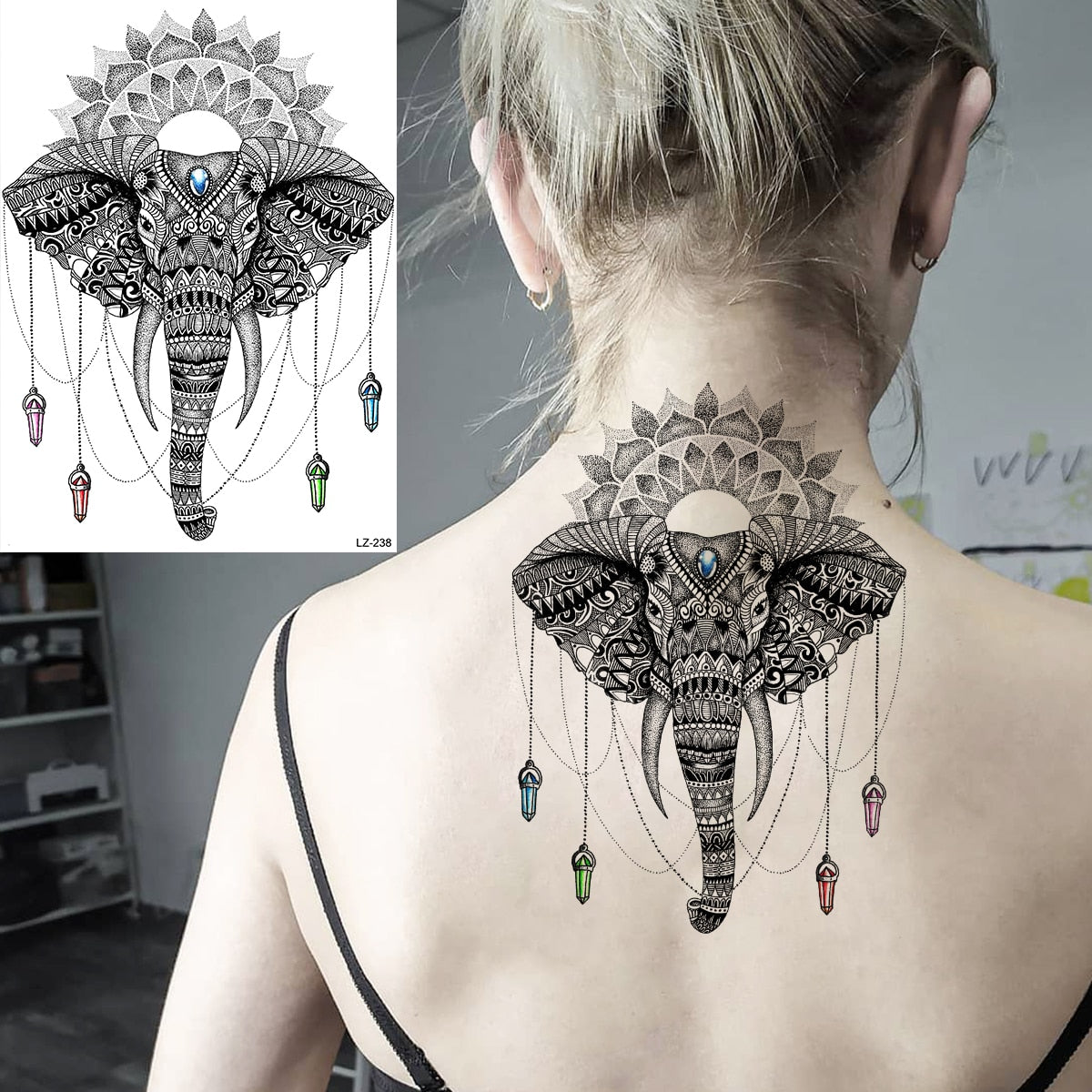 Lotus Henna Mandala Chest Temporary Tattoos