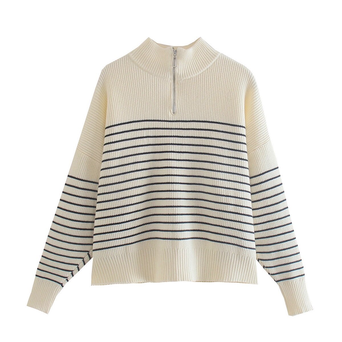 Stripe Loose Zipper Knitting Sweater