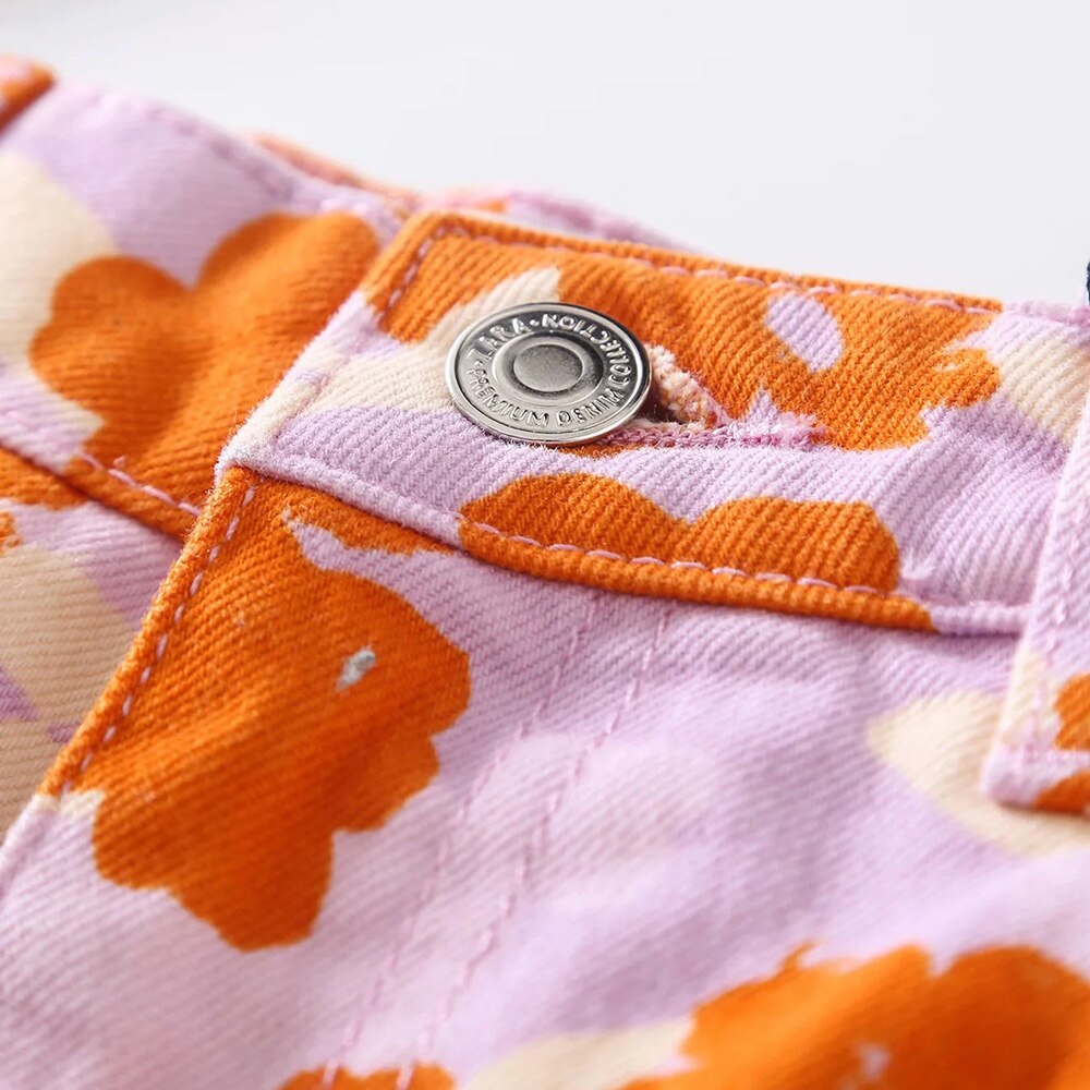 Flowers Print Denim Cotton Two-piece Set