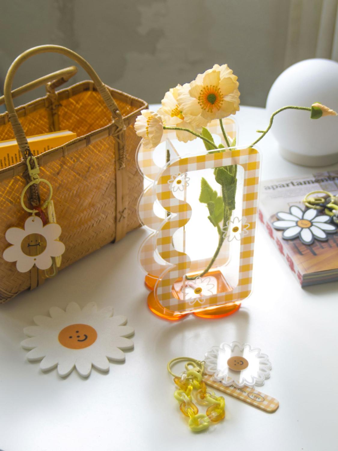 2pcs Transparent Plaid Vase Acrylic
