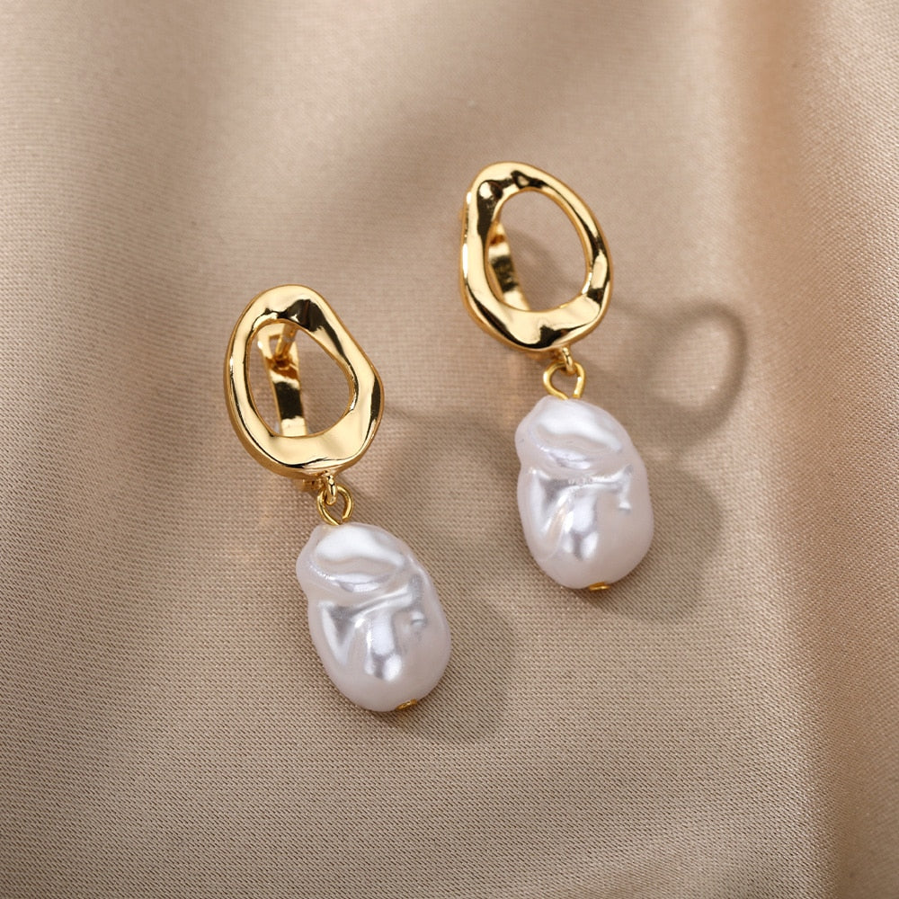 Circle Pearl Earrings Stainless Steel