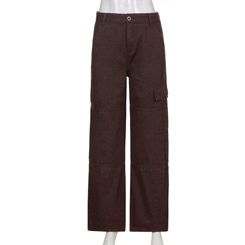 Cargo Wide Leg Straight Jeans