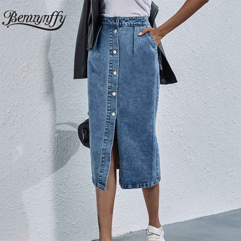 Knee Length Denim Skirt