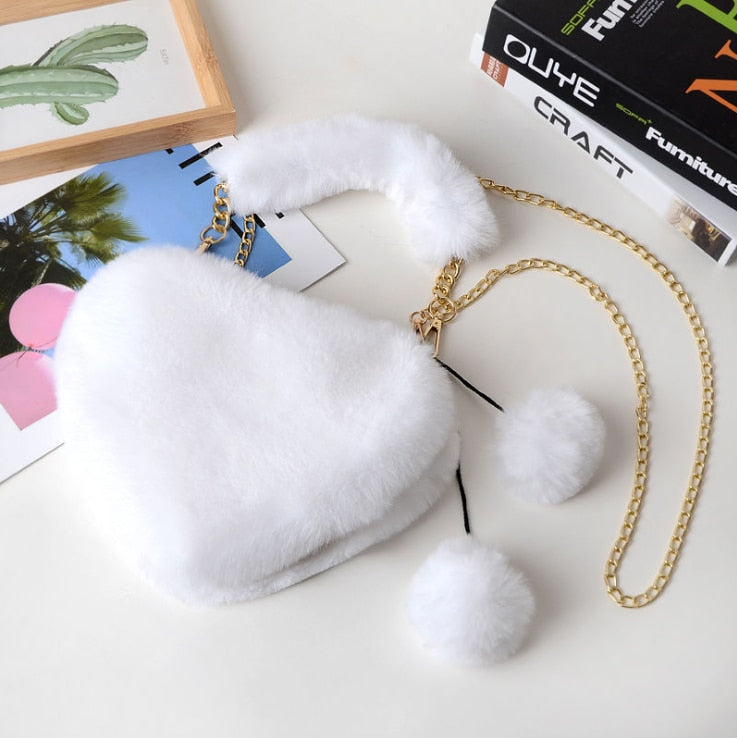 Faux Fur Heart Shaped Shoulder Bag