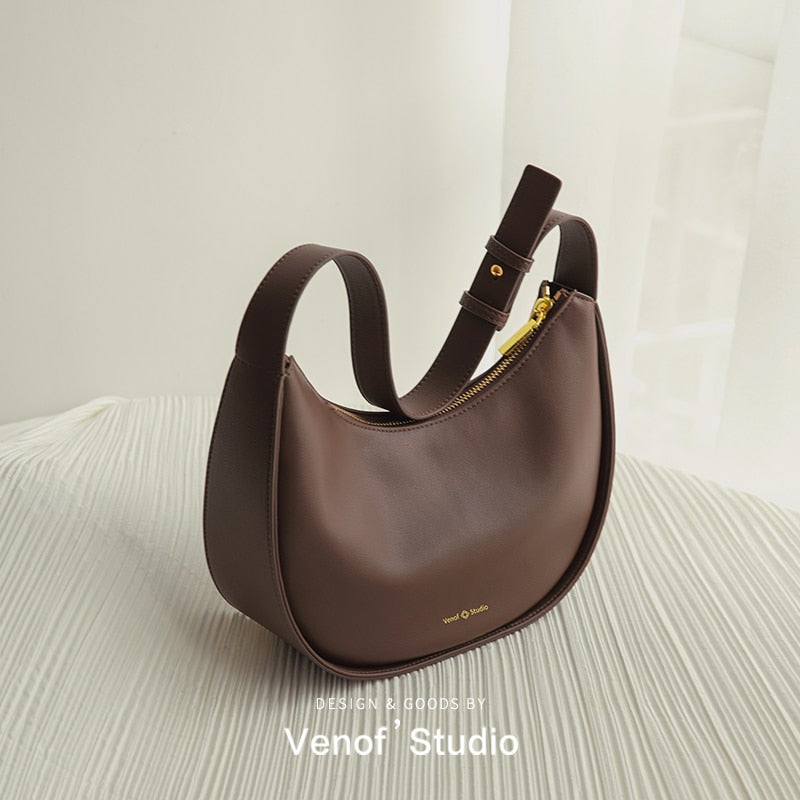 Soft Leather Half Moon Tote Bag
