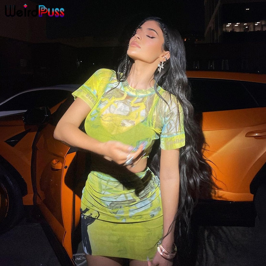 T-Shirt+Mini Skirt See Through Set