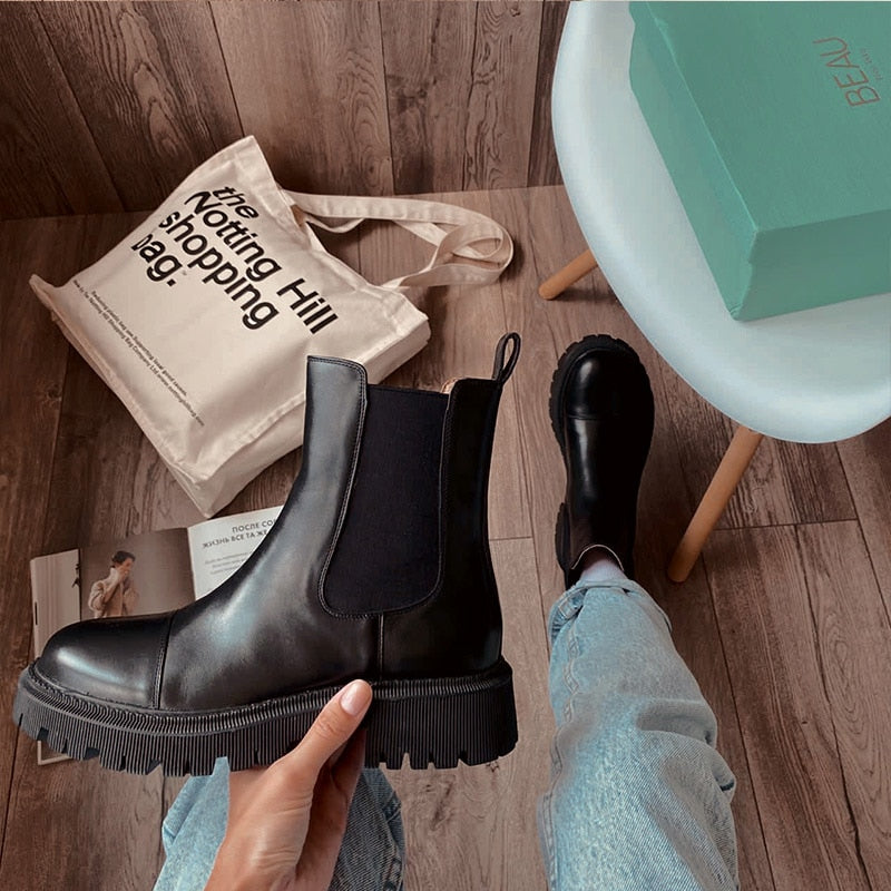 Chelsea Leather Boots Round Toe