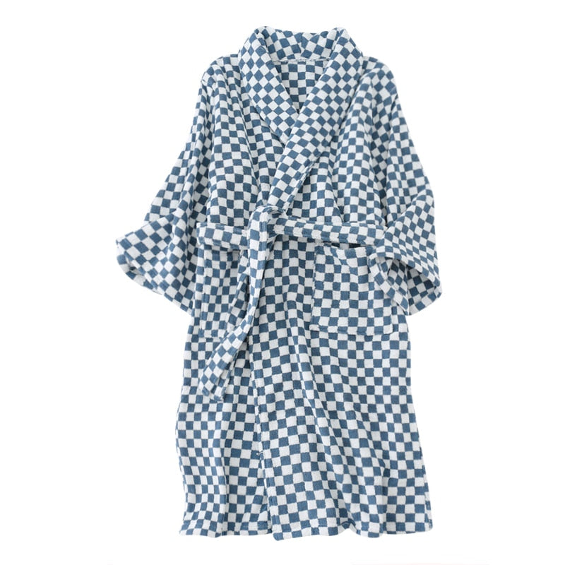 Plaid Checkerboard Cotton Bathrobe