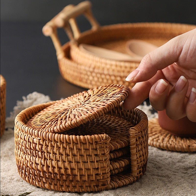 6Pcs Rattan Coasters Set
