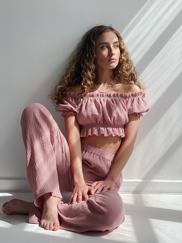 Cotton Loungewear Ruffle Pyjama