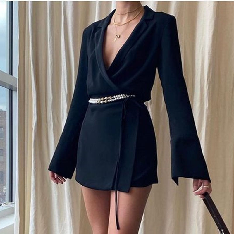 Satin V-Neck Shirt Dress