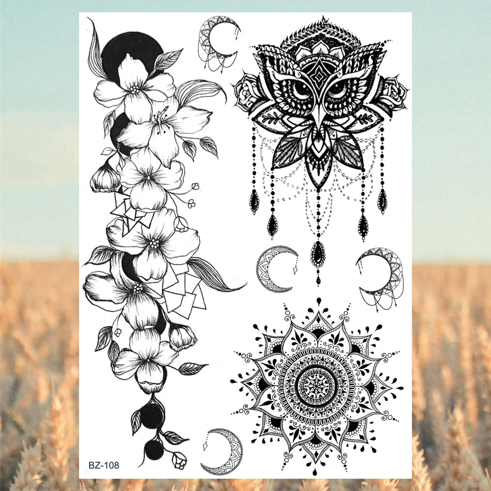 Lotus Henna Mandala Chest Temporary Tattoos