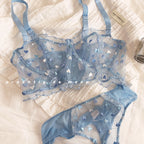 Blue Embroidery Lingerie Set