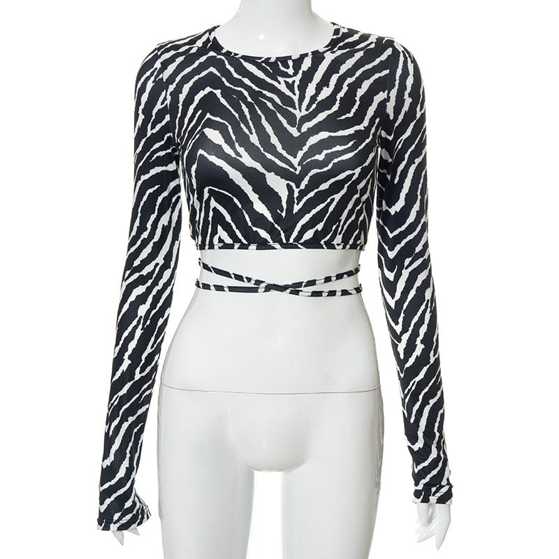 Backless Lace Ups Pattern T-Shirt