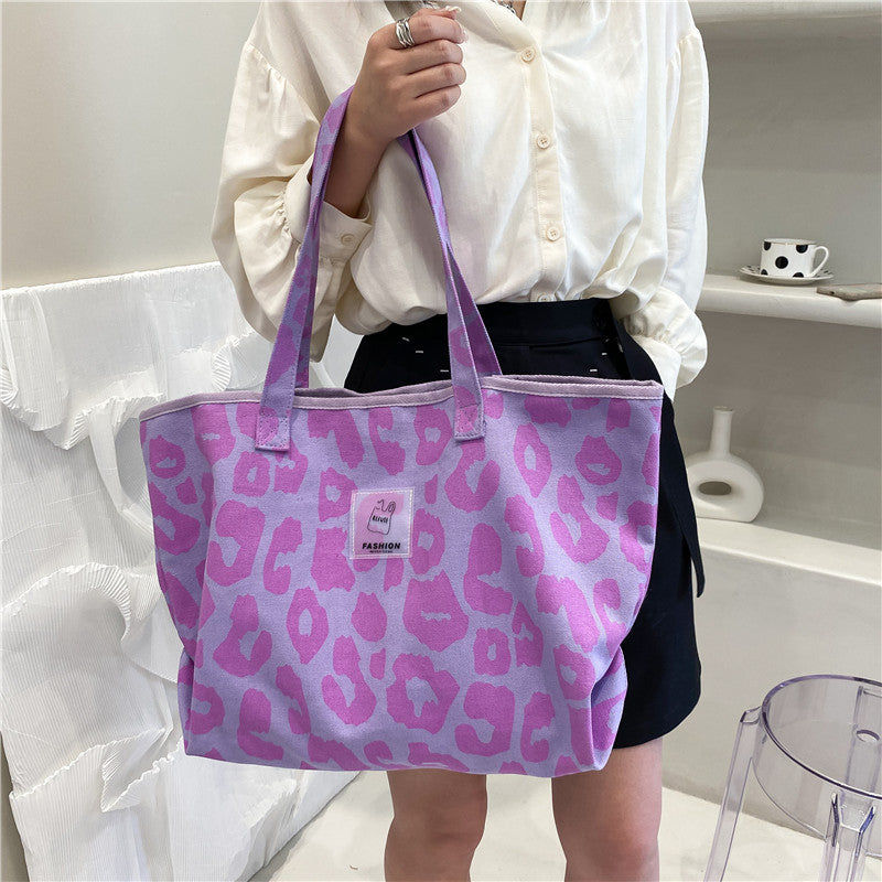 Purple Leopard Canvas Tote Bag