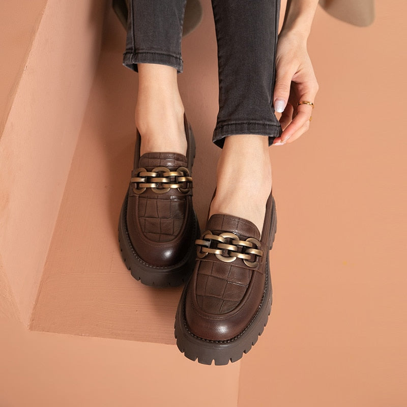 Chunky  Leather Platform Loafers Shoes