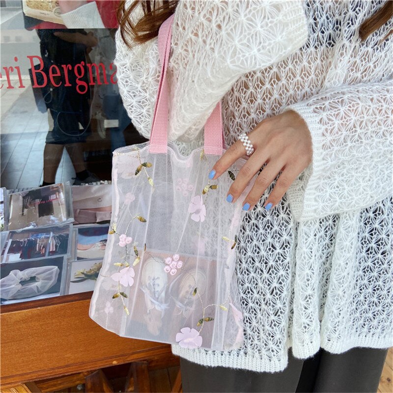 Flower Embroidery Hand Bag Organza