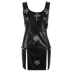 Black PU Leather Split Tank Dress