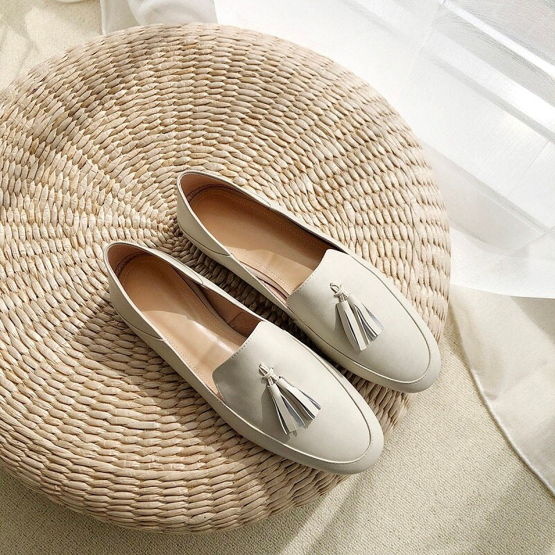 Leather Round Toe Flats Loafers