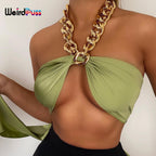 Metal Chain Halter Tank Tops
