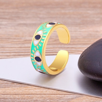 Evil Eye Gold Pink Ring