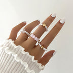 4 Pcs Pearl Stone Heart Ring