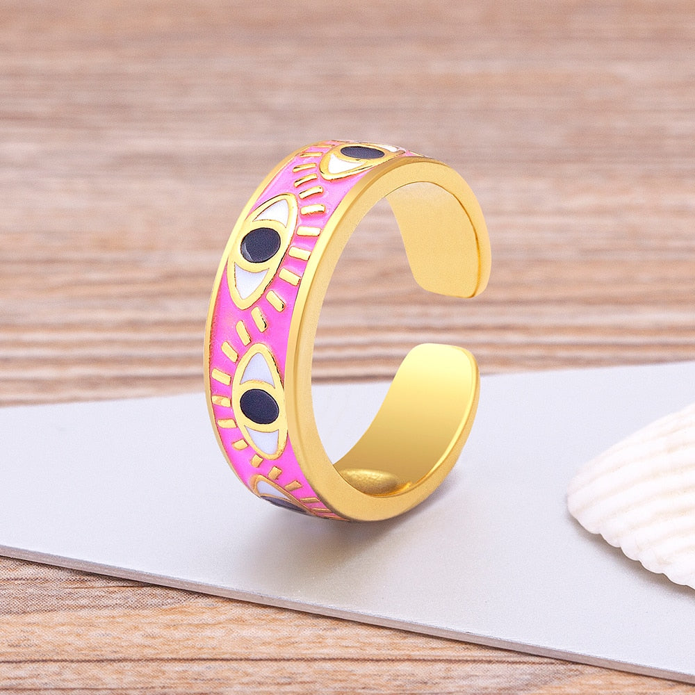 Evil Eye Gold Pink Ring