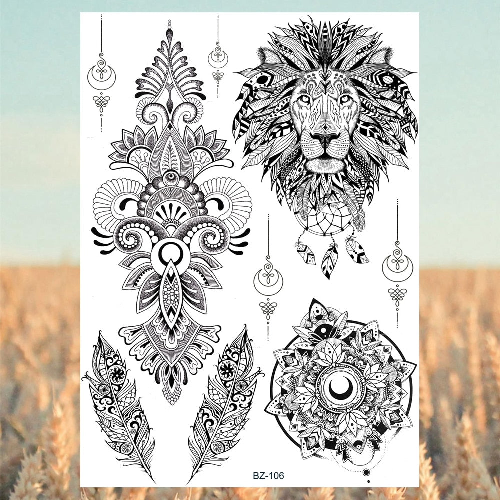 Lotus Henna Mandala Chest Temporary Tattoos