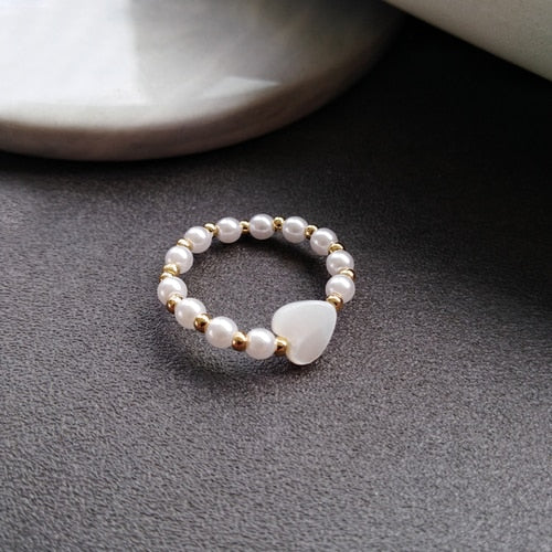 Pearls Gold  White Heart Ring