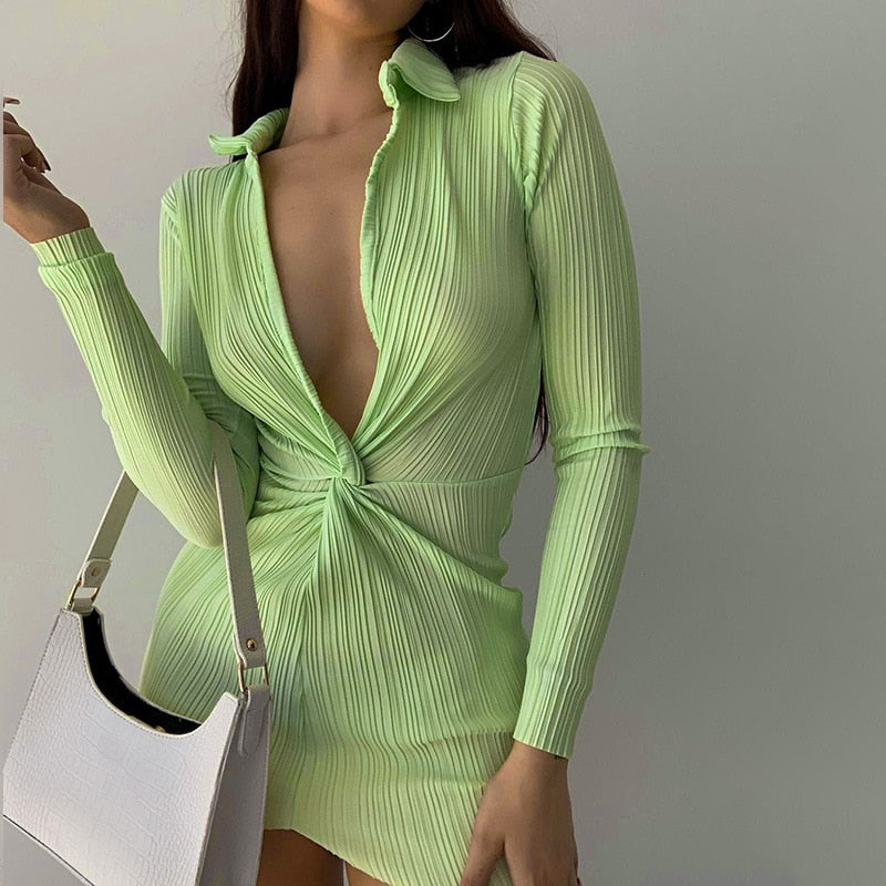 Green Shirt Ruched Mini Dress