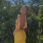 Yellow Knitted Halter Backless Maxi Dress
