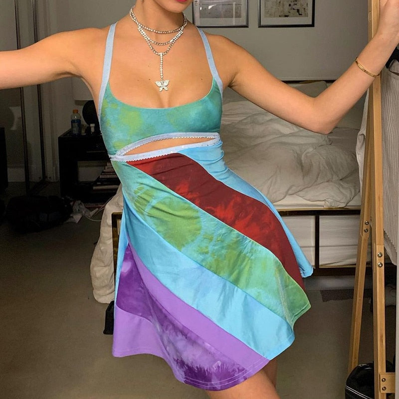 Sexy Cutout Colorful Mini Dress